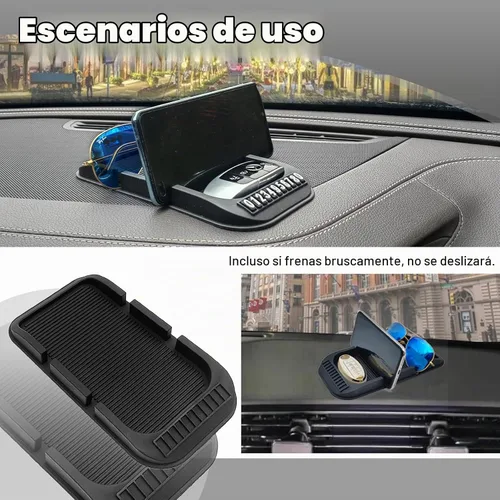 Vista 5 de Soporte para teléfono celular para tablero de automóvil, almohadilla antideslizante de doble ranura con bandeja de silicona para placa de número
