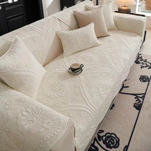 Vista 6 de vctops Funda acolchada de algodón para sofá, funda de sofá con bordado floral de granja, antideslizante, suave, festoneado, protector de muebles