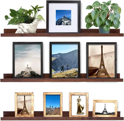 Vista 14 de MBYD Estantes flotantes de 36 pulgadas negros, estantes colgantes de madera, estante de repisa para fotos, estantes de repisa para fotos para pared