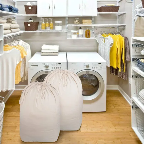 Vista 4 de MCleanPin Bolsas de lavandería lavables con asas, bolsas de almacenamiento de ropa sucia de 140 L para cesta de lavandería y cesta con forro