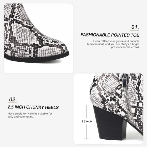 Vista 2 de firelli Botas de tobillo para mujer, botas de tacón bajo con punta redonda y cremallera