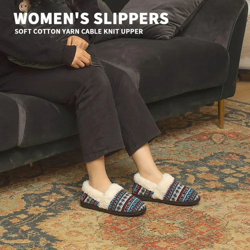 Vista 8 de Homitem Pantuflas de punto sin cordones para mujer, de espuma viscoelástica, mullidas con forro polar de felpa, para interiores y exteriores, suela