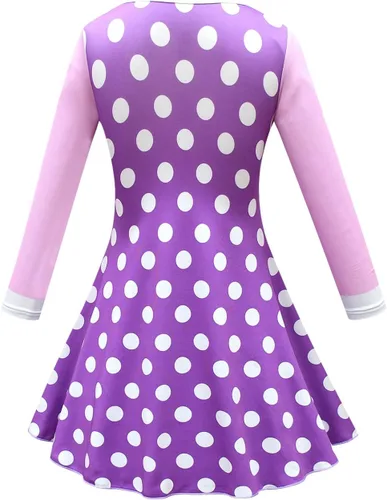 Vista 2 de Garperkids Vestido de disfraz YYoYo de dibujos animados para niñas, vestido de manga larga, vestido de lunares morados, trajes de invierno