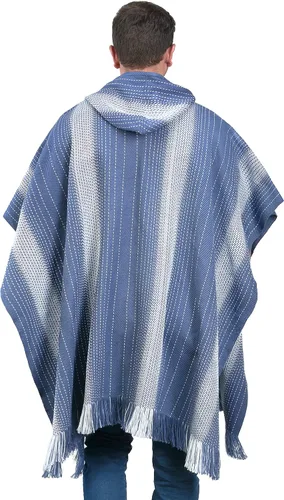 Vista 5 de INTI ALPACA Poncho con capucha de alpaca para hombre, capa de lana con capucha, poncho largo de invierno, cómodo abrigo de casa, color sólido
