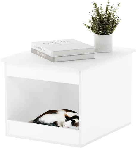 Vista 12 de Caja de arena Furinno Peli, Pequeña, Americano Entrada lateral, muebles ocultos, casa de madera para mascotas con puertas, fácil montaje