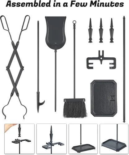 Vista 7 de Lichamp Juego de Herramientas Góticas para Chimenea, 5 Piezas para Interiores y Exteriores, Juego Resistente de Atizadores para Chimenea con Mango
