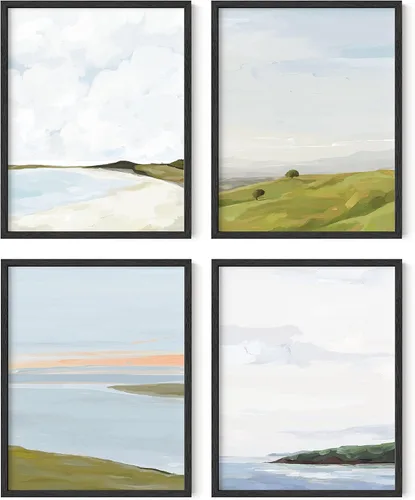 Vista 18 de HAUS AND HUES Arte de pared de montaña – Juego de 4 decoración de paisaje moderno de mediados de siglo, naturaleza y arte moderno Marco beige de 8