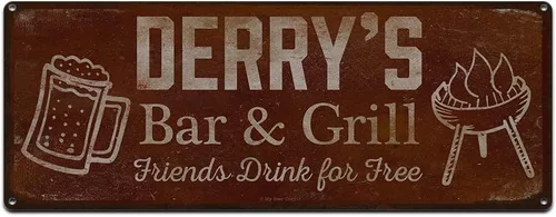 Vista 21 de Adam's Bar and Grill Friends Drink for Free, cartel de aluminio de 5.75 x 15.5 pulgadas, accesorios personalizados para bar y decoración de pared