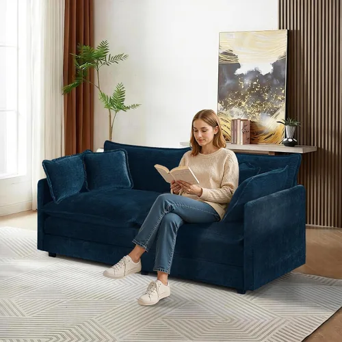 Vista 7 de Sofá seccional modular convertible de 76.7", sofás de dos plazas de chenilla con asiento profundo y cojines tipo loveseat para sala de estar, Beige