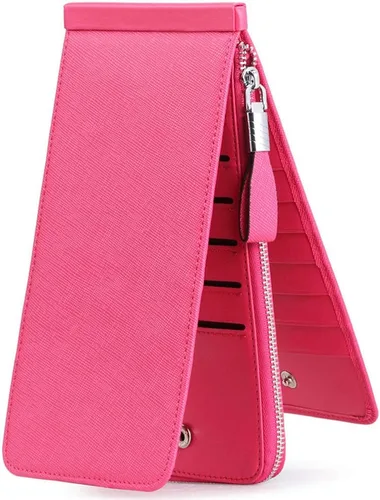 Vista 3 de Cartera de piel auténtica para mujer, con cremallera larga con cremallera RFID