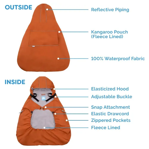 Vista 5 de JAN & JUL Funda impermeable para bebé con capucha y bolsillos, universal para portabebés y cochecitos (Negro)