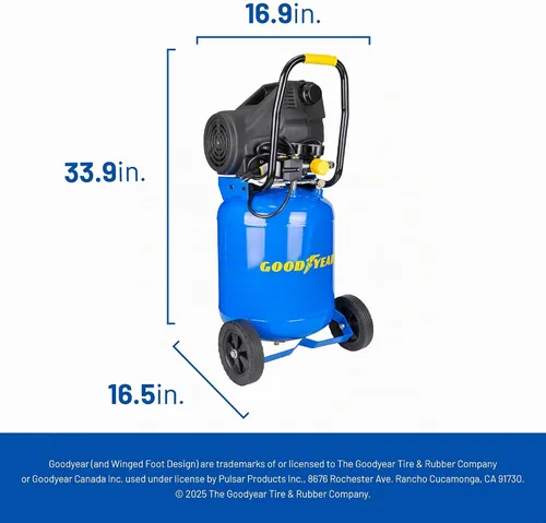 Vista 8 de Goodyear - Compresor de aire eléctrico vertical portátil sin aceite, 10 galones, 150 PSI