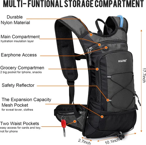 Vista 4 de G4Free Mochila de hidratación aislada con vejiga libre de BPA de 2L para correr al aire libre, senderismo, ciclismo, camping
