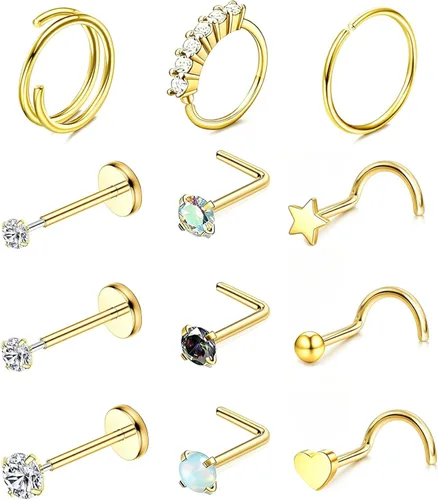 Vista 36 de Nose Rings Hoop and Nose Studs Sets for Women Men,Hypoallergenic 316L Surgical Stainless Steel Hinged Clicker Segment Nose Rings Hoop Helix