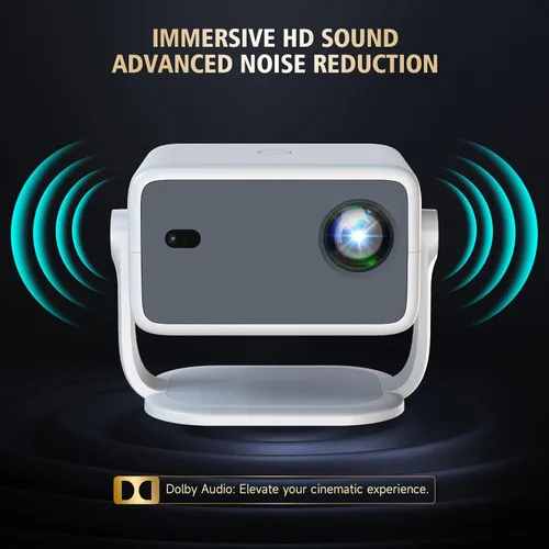 Vista 4 de [Enfoque automático AI] Proyector portátil nativo 1080P Soporte 4K Parse WIFI6 5G inalámbrico 5.0 Bluetooth Android 13,300ANSI, 360° giratorio