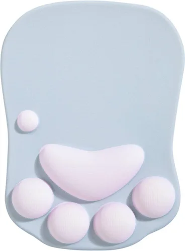 Vista 9 de Alfombrilla de mouse ergonómica con diseño de pata de gato, con soporte para muñeca, gel de silicona, diseño lindo y kawaii, azul y rosa, hogar