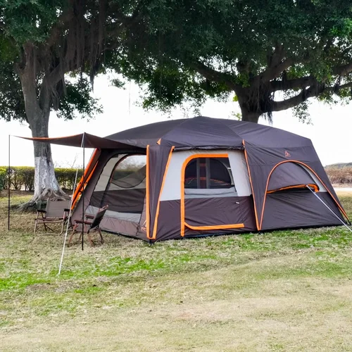 Vista 6 de KTT Extra Large Tent 12-14 Person,Family Cabin Tents,2 Bay-Windows,2 Rooms and 3 Doors 3 Windows with Mesh,Waterproof,Straight Wall,Double Layer,Big