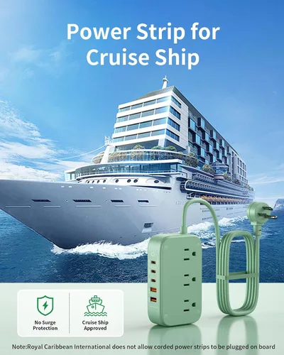 Vista 7 de Estación de carga USB de 5 pies con tomas, tira de alimentación de viaje USB C plana PD 20 W cargador con salidas de CA de 2500 W, 3 puertos USB-C