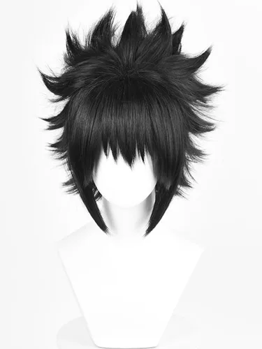 Vista 39 de Peluca corta y recta de anime para cosplay de anime de 14 pulgadas, peluca