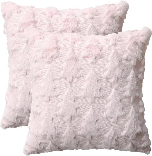 Vista 11 de AVOIN colorlife Juego de 2 fundas de almohada beige con árbol de Navidad, 16 x 16 pulgadas, felpa suave, piel sintética, jacquard, festivales