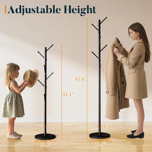 Vista 5 de Yoobure Perchero independiente con base de mármol natural – Perchero con 8 ganchos resistente para colgar abrigos, perchero de metal para chaqueta