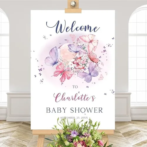 Vista 8 de Personalized It’s A Girl Baby Shower Welcome Sign, Custom Floral Girl Baby Shower Sign with Stand for Entryway Decor, Sweet Baby Shower Party Sign