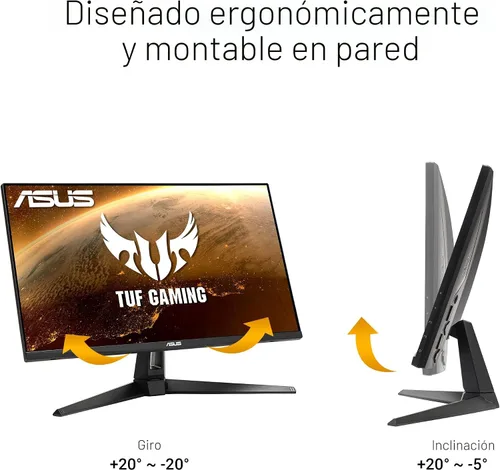 Vista 5 de ASUS TUF GAMING 27 "2K HDR Monitor (VG27AQ1A) - WQHD (2560 x 1440), IPS, 170Hz (soportes 144Hz), 1MS, desenfoque de movimiento extremo, altavoz