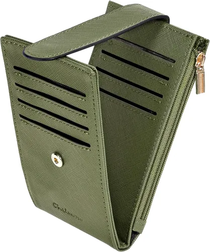 Vista 27 de Chelmon Cartera de mujer delgada con bloqueo RFID, billetera plegable con varios compartimientos para tarjetas con bolsillo con cremallera, Beige
