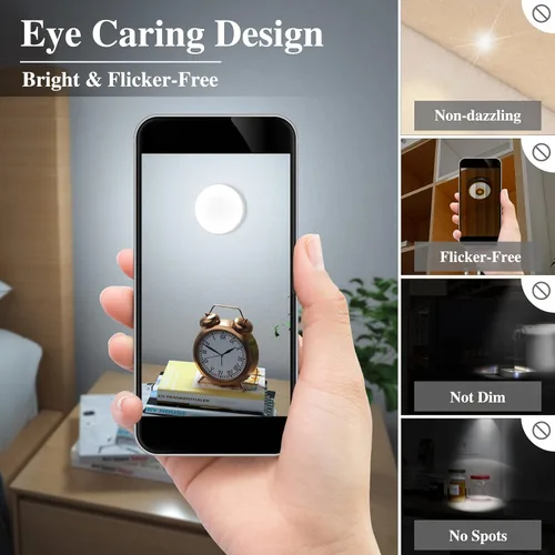 Vista 5 de Luz de sensor de movimiento LED recargable mejorada para interiores, batería brillante y duradera, luces de disco adhesivas con sensor de movimiento