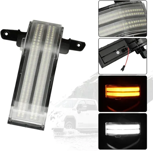Vista 8 de ROCCS Luces intermitentes de señal de giro blancas DRL LED para espejo lateral de remolque, compatibles con Chevy Silverado GMC Sierra 2014–2019 OEM