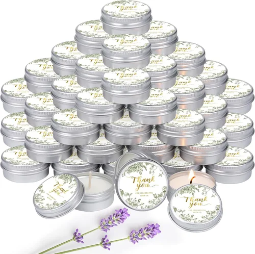 Vista 24 de MTLEE 50 piezas de velas de boda azules florales, regalos de favores para invitados, 1 oz de cera de soja con aroma a lavanda, velas aromáticas