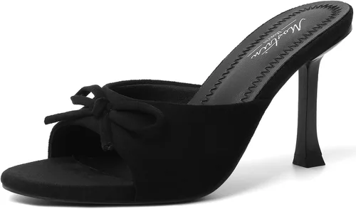 Vista 27 de Mostrin - Sandalias con tacón de gatitos para mujer, con punta redonda con lazo, vintage, sexy, de tacón aguja, sin talón, para fiesta y uso diario
