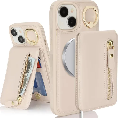Vista 8 de para iPhone 14 Funda con soporte magnético Magsafe compatible, llavero de cuero PU plegable con soporte desmontable, funda tipo cartera 2-en-1