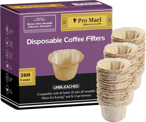 Vista 19 de Pro Mael Filtros desechables de taza K, papel de filtro de café para cafeteras Keurig de una sola porción 1.0 y 2.0, uso con cápsulas K Cup Natural