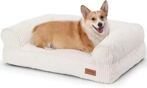 Vista 12 de FUKUMARU Sofá cama para perros, acogedora cama de pana para gatos de interior con funda lavable, cama ortopédica impermeable de 28 pulgadas