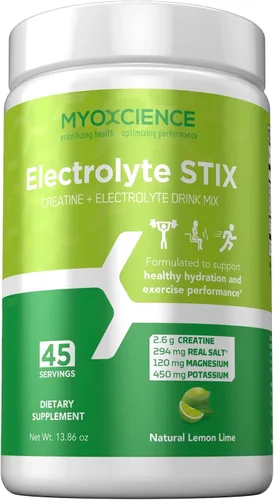 Vista 11 de MYOXCIENCE Electrolyte STIX Polvo de electrolito de creatina Recuperación del ejercicio y el desarrollo muscular con sal real