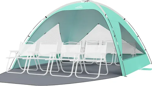 Vista 25 de Wolfwise Tienda de playa Refugio de sol portátil, Cabaña estándar de la Shade Beach Essentials, protección UV UPF 50+ y fácil instalación, ventanas