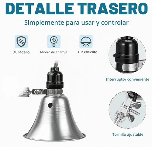 Vista 2 de EP Lámpara de abrazadera con reflector de aluminio desmontable de 5.5 pulgadas, enchufe E26 de 60W (sin bombilla incluida), cable SPT-2 de 18/2 de 6
