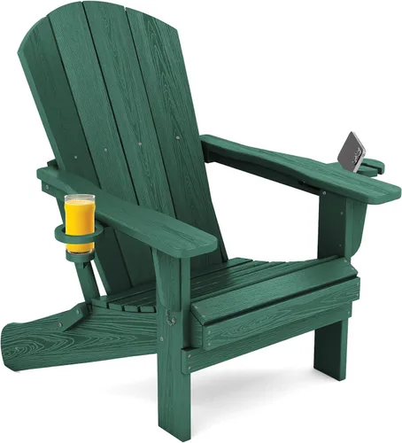 Vista 35 de SERWALL Silla Adirondack plegable, Silla Adirondack HDPE con textura de madera - gris