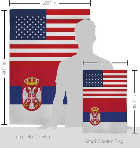 Vista 2 de Bandera de la Amistad de la Copa del Mundo de Serbia de Estados Unidos, asta de bandera de arte de pared para exteriores, decoración al aire libre