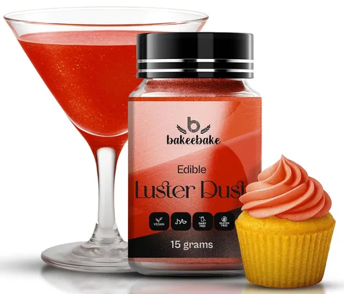 Vista 10 de Bakeebake Luster Dust - Juego de 10 colores comestibles de 0.51 onzas cada botella, purpurina comestible para bebidas y postres, polvo comestible