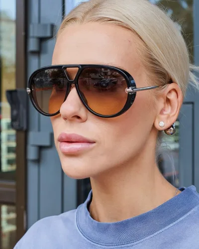 Vista 7 de Lentes de sol estilo aviador retro dorados para mujeres y hombres, 2025 de metal de gran tamaño de los años 70, gafas de sol negras