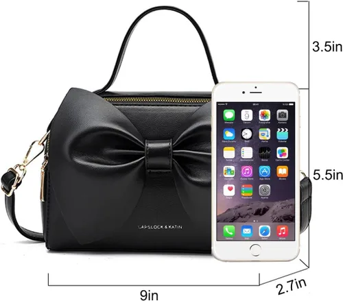 Vista 3 de Bolso de hombro para mujer, bolso de piel sintética para niñas, bolso con lazo y asa superior, bolso cruzado para mujer