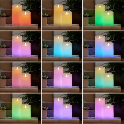 Vista 3 de Luminara Vela LED sin llama que cambia de color de 3 x 4.5 pulgadas, llama móvil de cera real, funciona con pilas con control remoto de 18 botones
