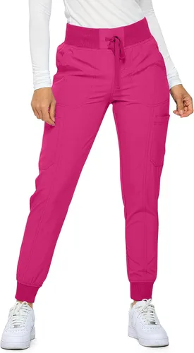 Vista 17 de Pantalones quirúrgicos para mujer de Monarch Uniforms, pantalones quirúrgicos jogger de canalé para mujer Negro
