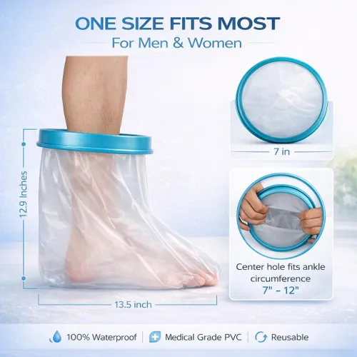 Vista 6 de Funda impermeable para pies para ducha, protector de tobillo reutilizable para adultos, bota de ducha impermeable después de la cirugía, vendaje