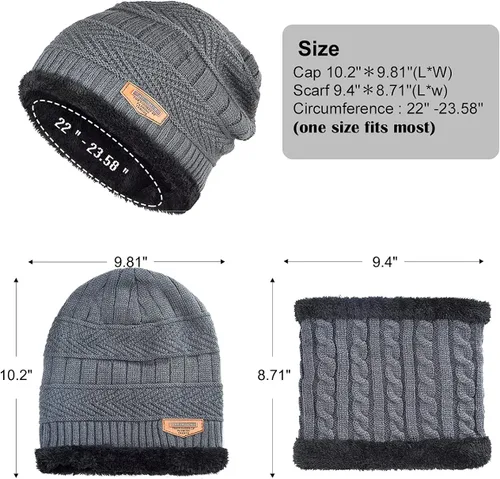 Vista 4 de Gorro de invierno para hombre, bufanda y guantes de pantalla táctil, forro polar, bufanda y guantes para hombre y mujer