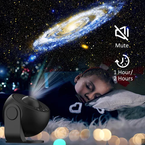 Vista 4 de Proyector de galaxia para dormitorio, proyector de estrellas de imagen HD, luz de galaxia, 13 discos de película planetario con perilla ajustable