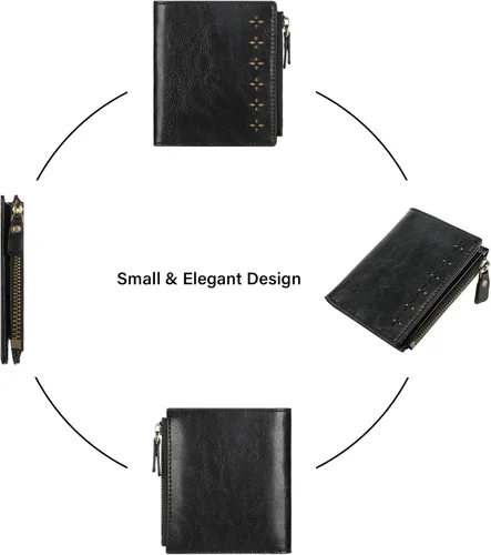 Vista 6 de Lavemi Carteras compactas de cuero ultrafinas y pequeñas para mujer, con bloqueo RFID, tarjetero para tarjetas de crédito