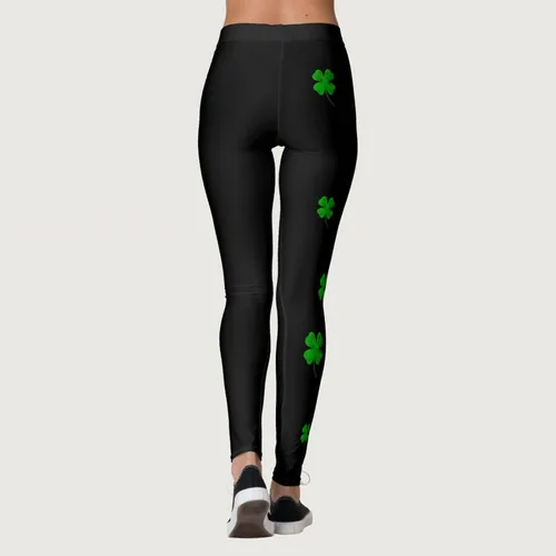 Vista 3 de soighxzc Leggings del día de San Patricio para mujer, con hojas de trébol, pantalones verdes, ajustados, con control de abdomen, pantalones de yoga